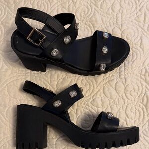 Madden Girl Black Gemstone Chunky Heel